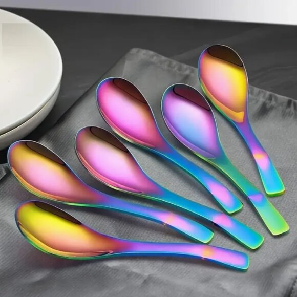 Rainbow Ramen Soup Spoons 6 pc set Oilslick Ombre NWT - Picture 1 of 2